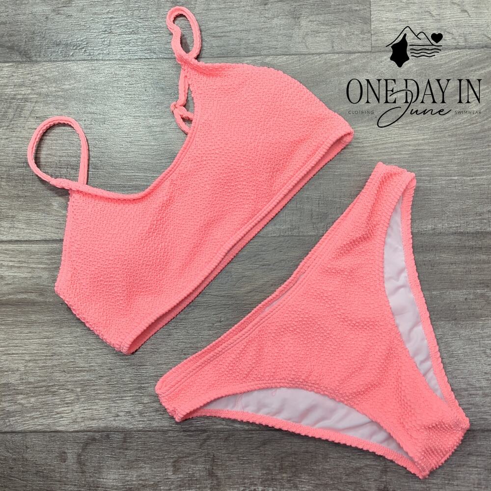 Aleumdr Smocked Crop Bikini Swimsuit Size M